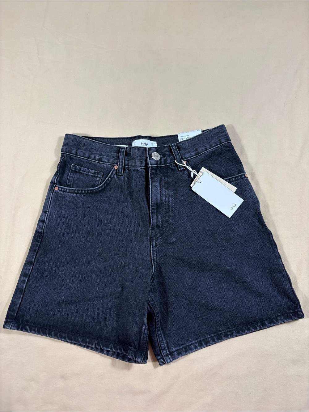 Mango MNG Women's High-Rise Straight-Fit Denim Shorts Faded Black Jean NWT Sz 2‎